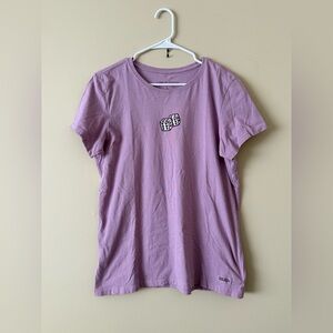 Life Is Good Women's Light Purple Graphic Tee Dice Hearts Valentine’s size Large